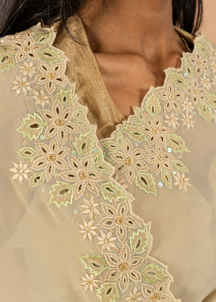 Pista green georgette saree with silk thread  and beads handwork embroidery image 3