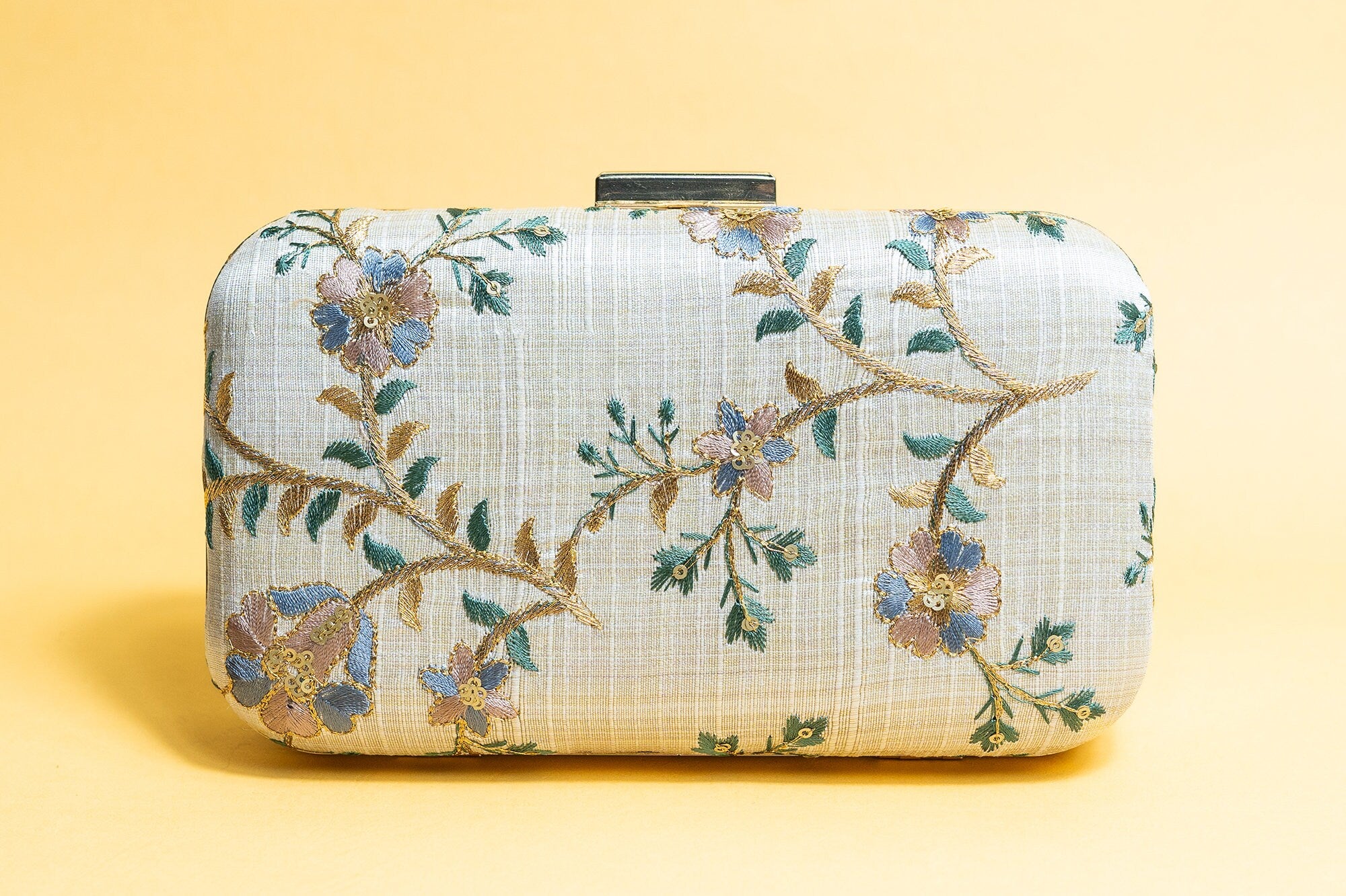 Pastel silk clutch purse/bag, hand made embroidery clutch bag with detachable metal sling