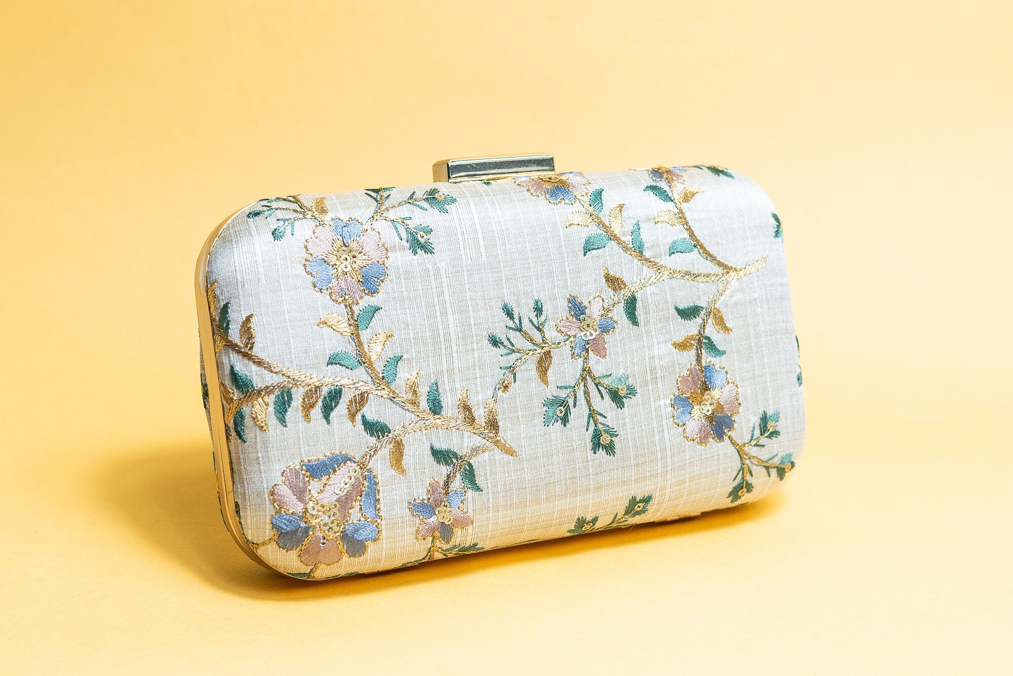 Pastel silk clutch purse/bag, hand made embroidery clutch bag with detachable metal sling