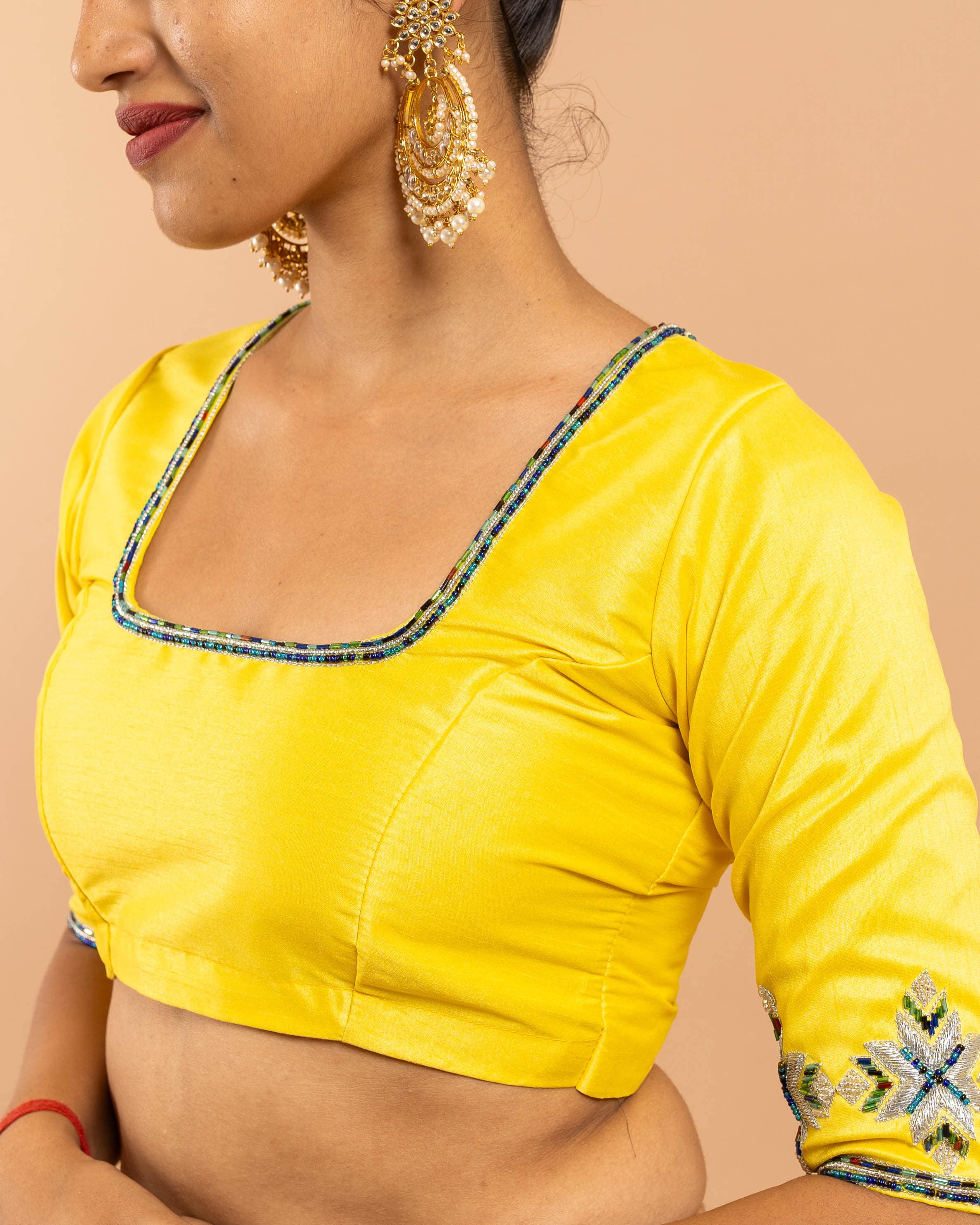Yellow Designer Hand embroidered, glass bead work blouse