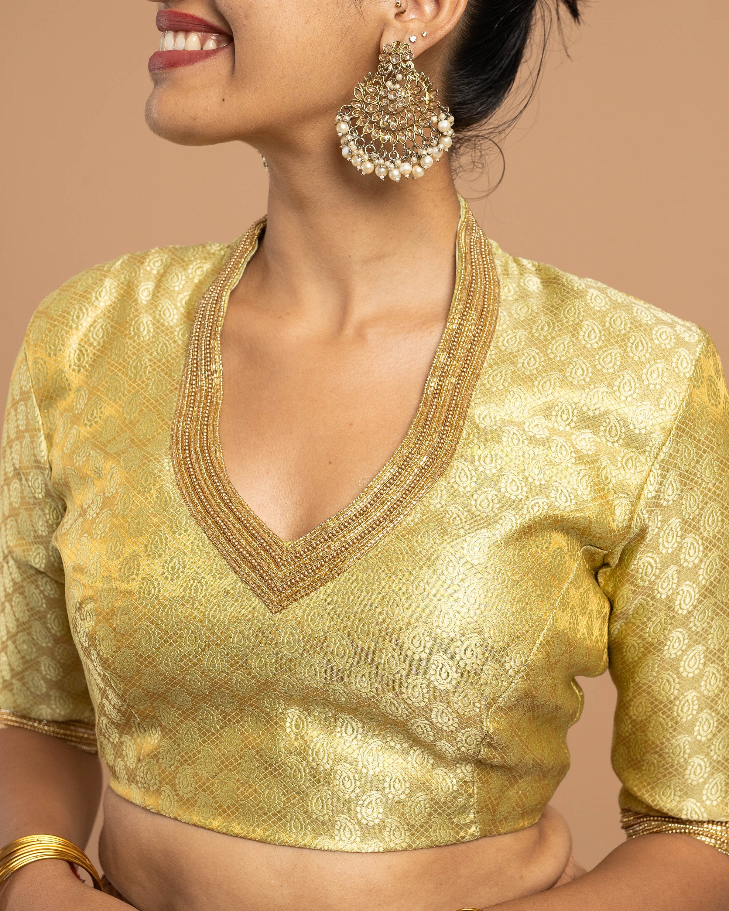 Gold blouse for saree, Designer Hand embroidered silk blouse