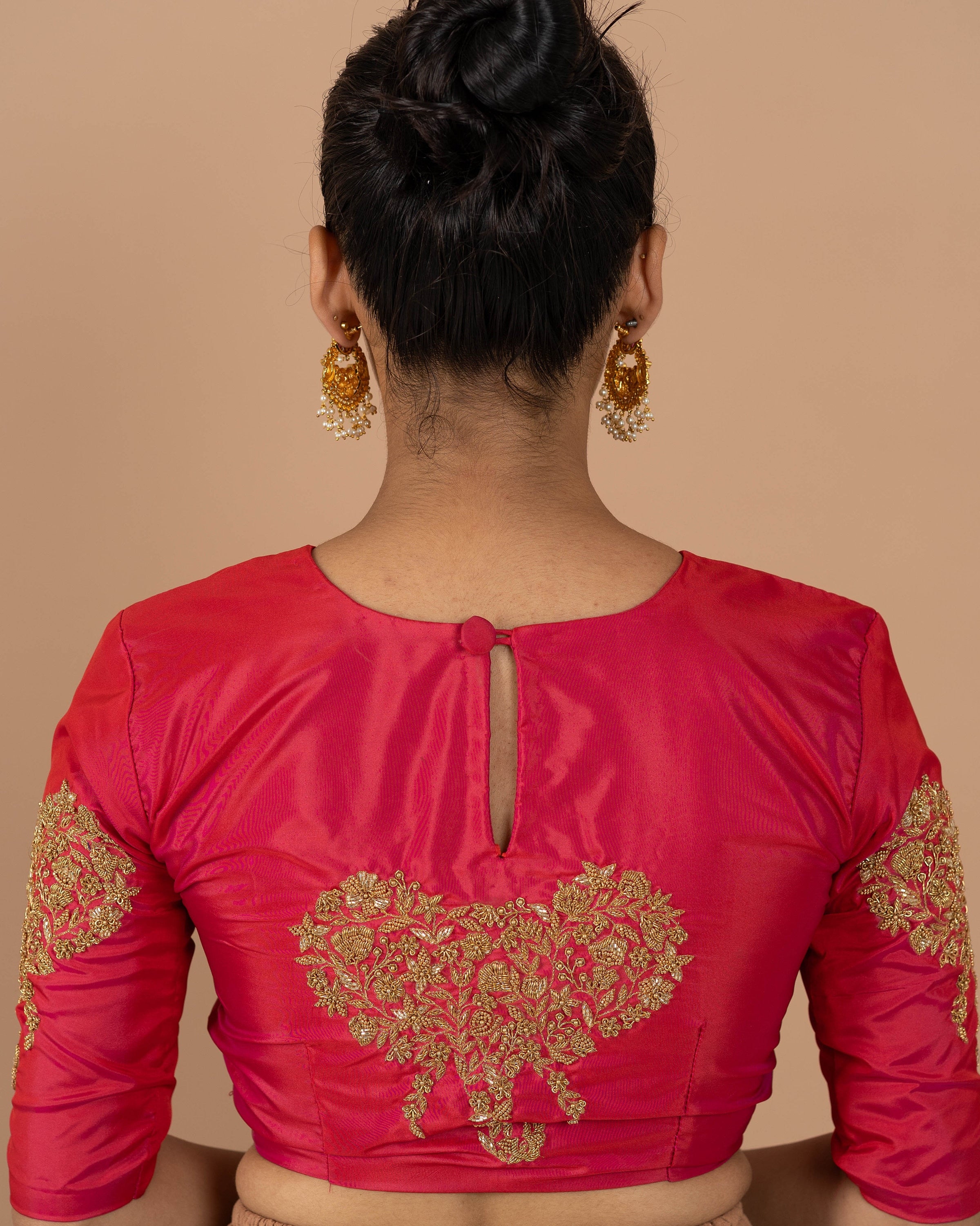 Red silk blouse for saree, Designer Hand embroidered